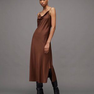 AllSaints Hadley Slip Dress in Bitter Brown